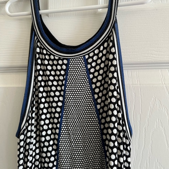 Max Studio Black and White Polka Dot Top with Blue Accents - Picture 2 of 3